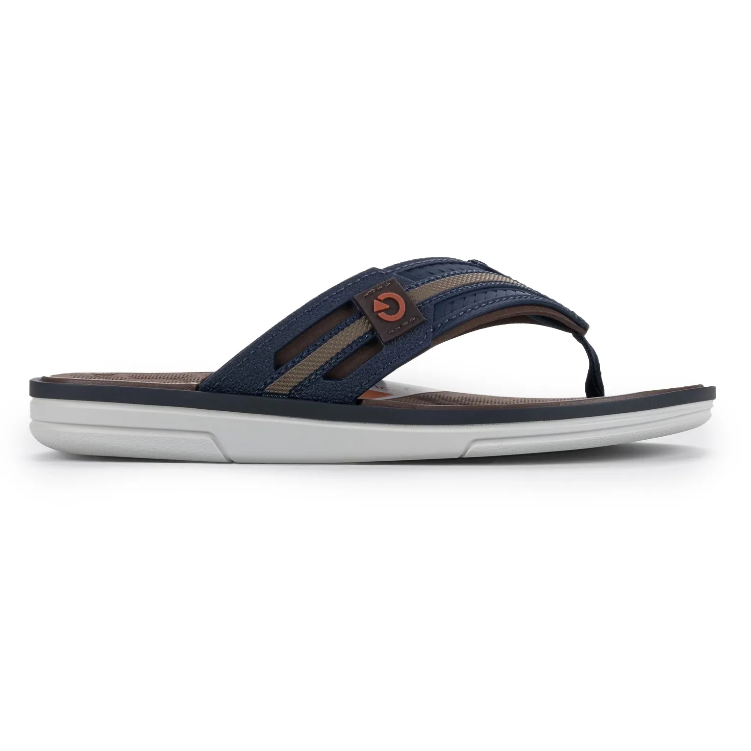 Chinelo casual masculino Grendene azul, cinza e café com tiras largas e palmilha texturizada